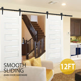 12Ft Black Antique Style Double Sliding Barn Door Wood Hardware Kit Track Set