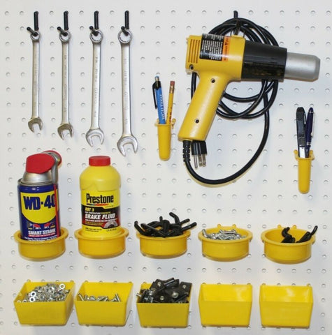 WallPeg Pegboard Kit, Assorted Peg Hooks & Part Bins - Garage Tool Storage