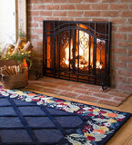 2-Door Floral Fireplace Fire Screen with Beveled Glass Panels, Black