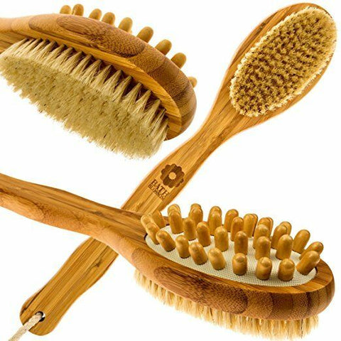 Body Scrubber Bath Brush Extra Long Handle Double Sided Bamboo Dry Bath Brush