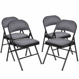 Set of 4 Folding Chairs Fabric Upholstered Padded Seat Metal Frame Home Office