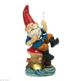 SOLAR light Fishing Gnome fish pond statue Log bench outdoor Garden path lamp