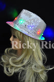 LED Fedora Hat Light-Up Sequins Mens Womens Kids Black Novelty Party Accessories