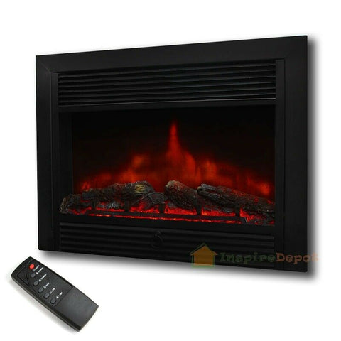 28.5" Embedded Electric Fireplace Insert Heater Remote Realistic wood log Glow