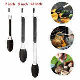 3 Set Silicone Barbeque Tongs Stainless Steel Kitchen BBQ Tool Locking Non-Toxic