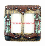 Western Boot Light Switch Plate Covers Turquoise Rope Edge Rustic Decor