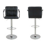 2pcs PU Leather Adjustable Height Swivel Bar Stool /Arms & Chrome Base Black