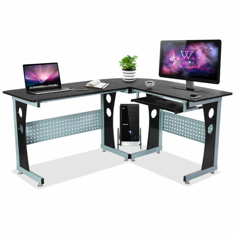 COSTWAY Wood L-Shape Corner Computer Desk PC Table Workstation Home Office