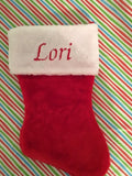 CHRISTMAS STOCKINGS PERSONALIZED NAMES MONOGRAMMED PLUSH RED & WHITE CUSTOM NAME