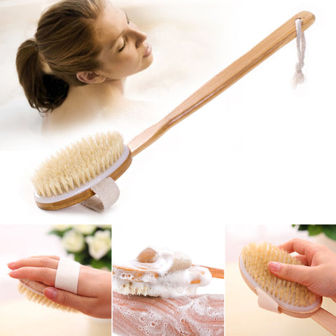 Natural Bristle Wooden Bath Shower Body Back Dry Skin Brush Spa Scrubber US