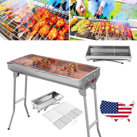 Fold Barbecue Charcoal Grill Stove Shish Kabob Stainless Steel BBQ Patio Camping