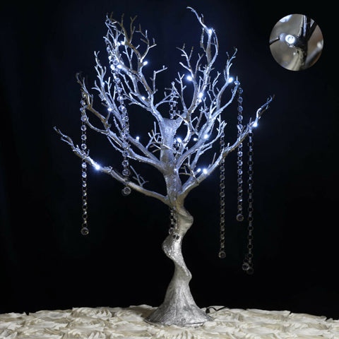 30" tall LED Lighted Glittered SILVER MANZANITA TREE Wedding Party CENTERPIECE