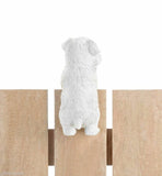 WHITE Terrier puppy dog climbing fence hanging outdoor garden statue patio yard