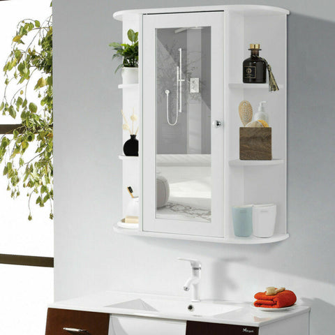 Bathroom Cabinet Single Door Shelves Wall Mount Cabinet W/ Mirror Organizer