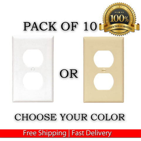 10 PACK WHITE IVORY SINGLE ELECTRICAL OUTLET DUPLEX WALL FACE PLATES COVER LOT