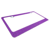 2 PCS 7 Rows PURPLE Bling Diamond Crystal Metal License Plate Frame+Caps