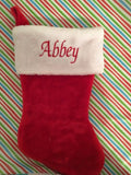 CHRISTMAS STOCKINGS PERSONALIZED NAMES MONOGRAMMED PLUSH RED & WHITE CUSTOM NAME