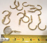 12 PC. BRASS PLATED HANGING PLANT HOOK/CUP HOOK  2-1/2" INCH KEYS