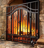 2-Door Floral Fireplace Fire Screen with Beveled Glass Panels, Black