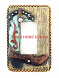 Western Boot Light Switch Plate Covers Turquoise Rope Edge Rustic Decor