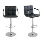 2pcs PU Leather Adjustable Height Swivel Bar Stool /Arms & Chrome Base Black