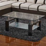 Modern Rectangular Black Glass Chrome Coffee Table w/Shelf Living Room Furniture