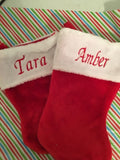 CHRISTMAS STOCKINGS PERSONALIZED NAMES MONOGRAMMED PLUSH RED & WHITE CUSTOM NAME