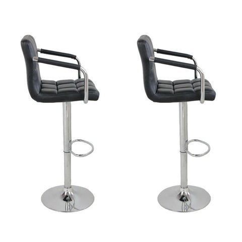 2pcs PU Leather Adjustable Height Swivel Bar Stool /Arms & Chrome Base Black