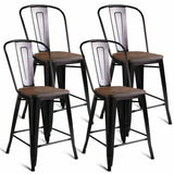 Copper Set of 4 Metal Wood Counter Stool Kitchen Dining Bar Chairs