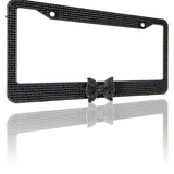 Black Diamond Bling Glitter Crystal Rhinestone Metal US Car License Plate Frame