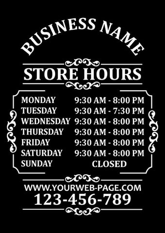 Custom Business Store Hours Sign Vinyl Decal Sticker 12" wide door, window