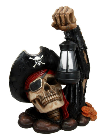 13" Tall Pirate With Solar Lantern Captain Bone's Treasure Halloween Figurine