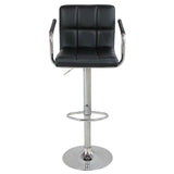 2pcs PU Leather Adjustable Height Swivel Bar Stool /Arms & Chrome Base Black