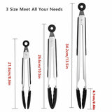 3 Set Silicone Barbeque Tongs Stainless Steel Kitchen BBQ Tool Locking Non-Toxic