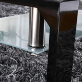 Modern Rectangular Black Glass Chrome Coffee Table w/Shelf Living Room Furniture