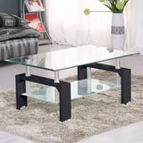 Modern Rectangular Black Glass Chrome Coffee Table w/Shelf Living Room Furniture