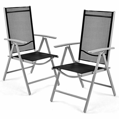 Set of 2 Patio Folding Chairs Adjustable Reclining Indoor Outdoor Garden Pool