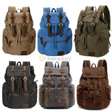 Men Women Vintage Army Canvas Backpack Rucksack School Hiking Bag