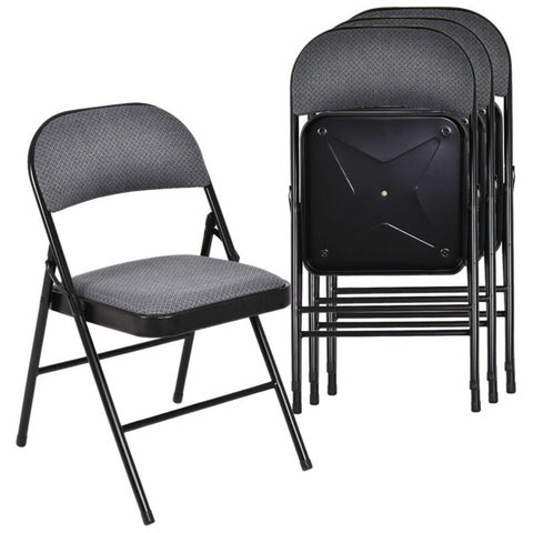 Set of 4 Folding Chairs Fabric Upholstered Padded Seat Metal Frame Home Office