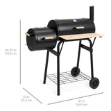 BCP 2-in-1 Charcoal BBQ Grill Smoker w/ Temperature Gauge - Black