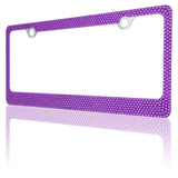 2 PCS 7 Rows PURPLE Bling Diamond Crystal Metal License Plate Frame+Caps