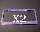 2 PCS 7 Rows PURPLE Bling Diamond Crystal Metal License Plate Frame+Caps