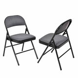 Set of 4 Folding Chairs Fabric Upholstered Padded Seat Metal Frame Home Office