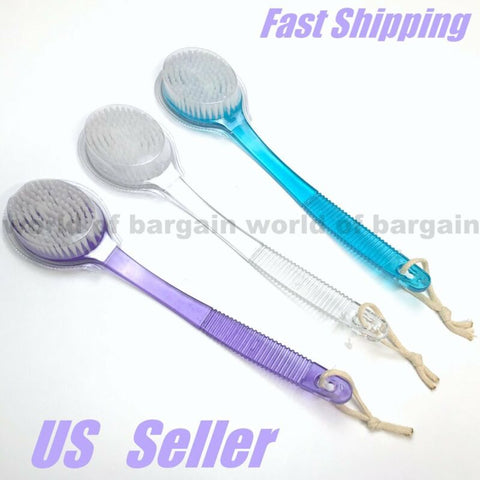 Back Scrubber Shower Bath Body Brush Nylon Bristles Sponge w Sturdy Handle