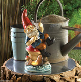 SOLAR light Fishing Gnome fish pond statue Log bench outdoor Garden path lamp