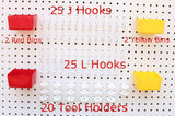 Plastic 74 pc KIT 25 J & L Hooks 20 Tool holders 4 Bins PEGBOARD NOT INCLUDED