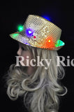 LED Fedora Hat Light-Up Sequins Mens Womens Kids Black Novelty Party Accessories