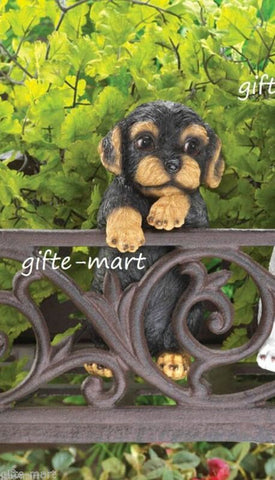 BLACK & TAN puppy dog climbing fence hanging outdoor garden statue patio yard