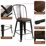 Copper Set of 4 Metal Wood Counter Stool Kitchen Dining Bar Chairs