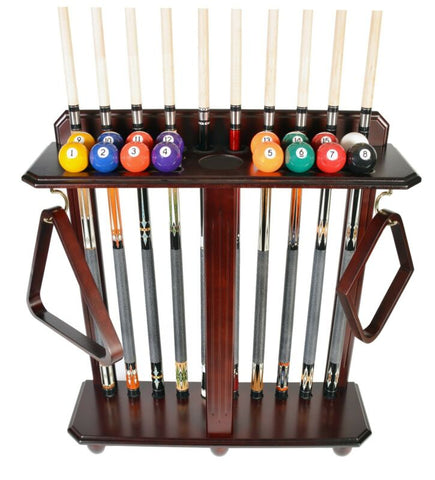 Cue Rack Only- 10 Pool - Billiard Stick & Ball Set Floor - Stand Mahogany Finish